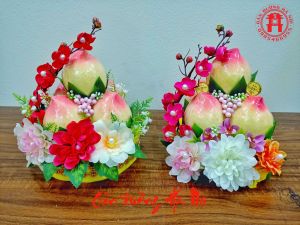 [1cặp] Đĩa oản đào tiên thắp hương gia tiên ban thần tài dâng ban Phật