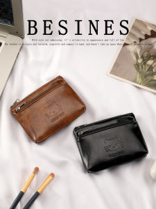 กระเป๋าสตางค์หนังมีซิปแบบมินิ KT Cat Handmade Wallet กระเป๋าใส่เหรียญแบบพกพาขนาดเล็ก กระเป๋าใส่เหรียญเมtro กระเป๋าใส่ของแบบเรียบง่ายสไตล์ย้อนยุค