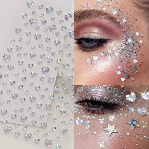1Pcs 3D Dazzling Love Face Rhinestones Sticker Sparkling Crystal Diamond Tattoo Decals for Makeup DIY Crafts Hair Makeup Jewel