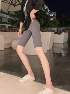 กางเกงขาสั้นโยคะผ้าหนังฉลาม ทรงเข้ารูป ทรงบาง กางเกงขาสั้นวิ่งฤดูร้อนสำหรับผู้หญิง สีเทา เทรนด์ INS 5 ชิ้น