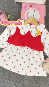 (Bayi - 2 Tahun) Dress Korean XIA JIAO - Gaun Anak Merah Putih Perempuan Fashion baby korea Style Import Overall Rompi Dres bayi Kios Balita Fawa