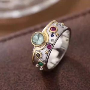 Vintage Colored Faux Gemstone Ring Copper Ladies Fashion Two-Color Luxury Fashion Ring Jewelry Gift