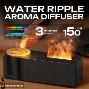 2026 New Water Ripple Flame Aroma Diffuser 7 Color Fire Effect Rotating Water Wave Projection 3 Timers Fine Mist Humidifier