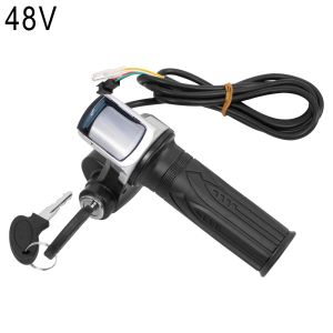 Electric Bicycle Scooter Throttle Grip With Key Lock Power Indicator E-bike 36V 48V 60V Accelerator Accessories With LCD Display