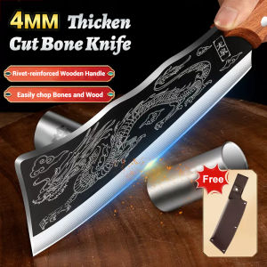 4MM Black Dragon Knife Knife Heavy Duty Japanese Butcher Knife Kitchen Chef Slicing Meat Cleaver Cutter for Household