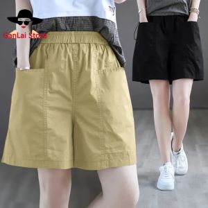 GANLAI Short Women Summer Outer Wear High Cover the Thighs to Show Thin All Match Pure Cotton Pants Thin Wide Leg Straight Casual Wide Leg Pants
