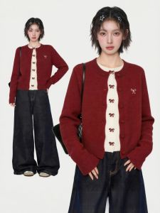 KBVVR | Red False Two-Piece Regular Shoulder Knitted Sweater