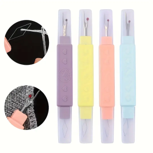 2-in-1 Seam Ripper & Threader Set - Portable Sewing Kit with Eyelet Cutter Cap Easy Stitch Removal & Threading for Seniors