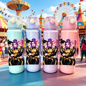 Hasbro | 3D Printed Beautiful Girl Cartoon Water Bottle Stylish Durable and Fade-Resistant Portable with Carry Strap Large Capacity
