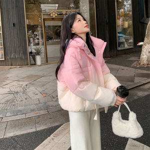 Graduated Pink Womens down Jacket Winter Thickened Stylish Fashionable Versatile Short Zipper Hooded Korean Style Duck down Coat