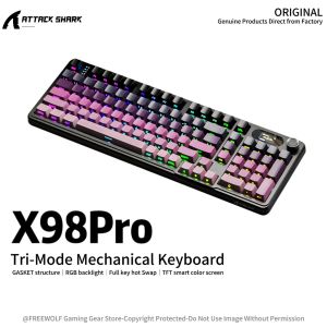 ATTACK SHARK | Attack Shark X98Pro RGB Mechanical KeyboardTFT Smart Color ScreenCNC KnobsBluetooth Wireless Keyboard for Win/Mac