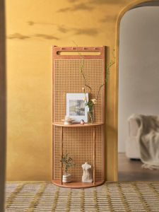 Screen Rattan Storage Rack Hallway Partition Cherrywood Living Room Movable Small Apartment Home Blocking Storage Rack