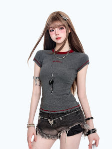 American Retro Hot Girl Letter Print Short Sleeve T-Shirt Women Summer Slim Fit Weight Loss Super Beautiful Short Top