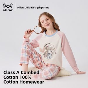 MiiOW | Princess Style Long Sleeve Pure Cotton Childrens Sleepwear For Girls Spring Autumn Home Clothes Suitable For Ages 2-13