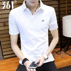 Mens Cotton Short Sleeve Polo Shirt Quick Dry Gray Summer Ice Silk 361° Casual Sportswear Breathable Elastic round Neck T-Shirt