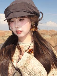 Retro Artistic Pleated Beret Hat Womens Summer Thin Breathable Design Irregular Painter Cap Large Head Circumference Newsboy Cap