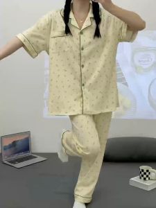 Y&L Fashion C009 High Quality Cotton Crepe Printed Short Sleeve With Pajama Home Wear Set