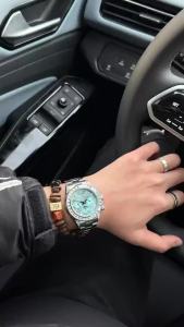 Đồng Hồ Nam Cơ Tự Động Thép Không Gỉ Mặt Số Kim Cương Phát Sáng Đa Chức Năng Chống Nước Hiển Thị Tuần Trăng Và Ngày Trong Tuần