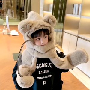 Mũ Lông Trùm Đầu Có Kính Chắn Gió Kèm Khăn Quàng Cổ Và Găng Tay Cho Bé Nón Len Lông Cừu Có Kính Bảo Vệ