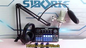 Siborie 【COD】H500 soundcard+103 mic+H7 headphone live full set  3 in 1 paket lengkap HIFI sound quality karaoke