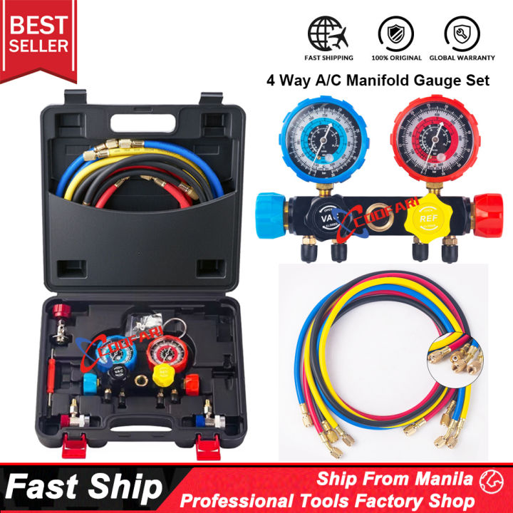 R134a R12 R22 AC Manifold Gauge Set With 5ft Colored Hoses For Auto A/C Refrigeration