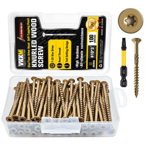 100Pcs #10 x 3" Brown Knurled Wood Screws T25 Star Drive Flat Head Self-Tapping Deck Screws Rust Resistant with T25 Bit