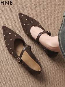 Daphne | Pointed Toe Rivet French Retro Mary Jane Low Heel Womens Shoes