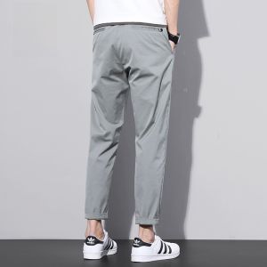 ROMON | Loose Straight Leg Business Casual Pants For Men Romon Brand Khaki Color Spring Summer Season Elastic Waist Nine-Tenths Length
