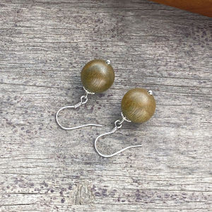 Natural Green Sandalwood Earrings Womens New Chinese Style Wooden Ear Jewelry Vintage Ethnic Wind S925 Pure Silver Ear Hooks