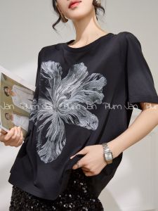 PlumJan | Áo Thun Dài Tùng Xòe In Hoa Nhẹ Nhàng Phong Cách Hàn Quốc