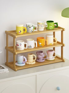 Modern Minimalist Bamboo Cup Holder Tabletop Organizer for Coffee Tea Water Cups Kitchen Storage Rack Home Decor Shelf
