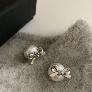 Hoa Tai Ngọc Trai Lụa Cho Nữ Thời Trang Mới Đeo Hai Mặt Thắt Nút Bướm Trang Sức Thời Trang Cao Cấp Cho Phụ Nữ