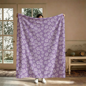 BILIBILI | White Sakura Lavender Flannel Blanket Perfect for Sofa Office Bed Travel Sleep Read Relax Camping Four Season Use