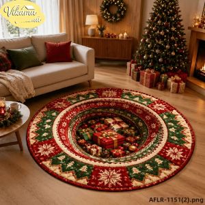 Thảm Tròn Chống Trượt VIKAMA3D Trang Trí Cây Thông Noel - Thảm Trang Trí Phòng Khách Tiệc Lễ Hội Chất Liệu Polyester Mềm Mại Thoải Mái