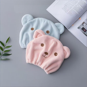 Cute Bear Quickly Dry Hair Hat Super Absorbent Soft Bathroom Kids Adult Head Towels With Hair Dry Wrap Bonnets Bathroom Supplies