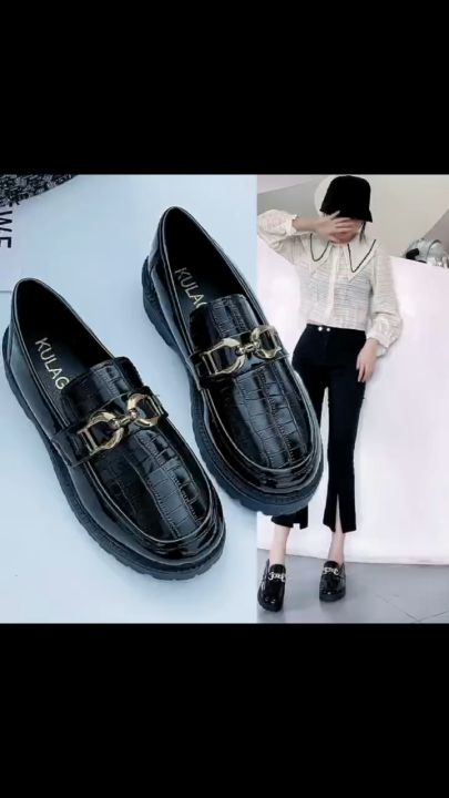 New Fashion British Style Leather Shoes For Women Black Low-top Breathable  Comfortable 2023 Summer High Quality Ladies Round Toe Slip-Ons Loafers Shoes  Women's Shoes For Work Sale (With Shoe Box)