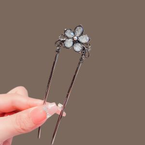 ปิ่นปักผมรูปตัวยูลายดอกไม้เคลือบไข่มุกสวยหรูสำหรับผู้หญิงปิ่นปักผมโลหะมวยผมด้านหลังของโมเดิร์นเรียบง่ายเครื่องประดับศีรษะเจ้าสาว