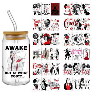New 20 Design Fashion Cruella De Vil 16oz UV DTF 3D Sticker Cartoon Decals UVDTF Wraps Glass Can Cups Creative Craft DIY Gifts