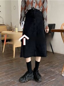 สูง เอว ทรงเอ กระโปรงยาวปานกลาง ผู้หญิง เดนิม ขอบรุ่ย ตัดตรงขอบ ลำลอง ทรงหลวม ฤดูใบไม้ร่วง แฟชั่นสไตล์วินเทจ กระโปรง