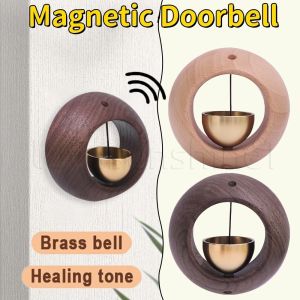Japanese Round Egg Type Magnetic Wireless Wooden Doorbell Retro Opening Door Copper Wind Chime Household Hanging Reminding Doorbells