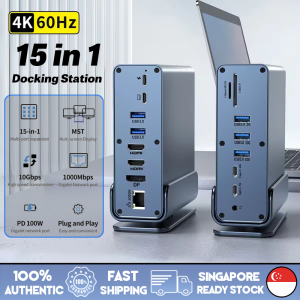 🇸🇬[Ready Stock] 15-in-1 Type USB C Docking Station with Dual HDMI 4K/60Hz DP 1000M Ethernet 100W PD USB3.1 TF/SD Reader 3.5mm Jack Type-C Hub for Macbook Laptop Dock