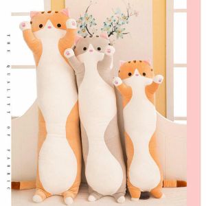 Cute Soft Long Cat Pillow Plush Toys Stuffed Office Nap Sleep Pillow Cushion Gift Doll for Kids Girls