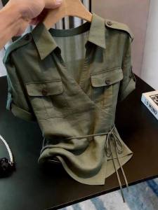 YINGKETUO | Elegant French Tuck-in Summer Blouse Unique Style Slim Fit