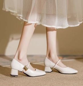 Giày Cao Gót Nữ Mũi Vuông Kiểu Mary Jane Đế Xuồng Gót Cao Vừa Phải Thanh Lịch Dành Cho Công Sở Mùa Xuân/thu Chất Liệu Giả Da
