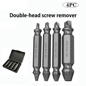 4Pcs HSS4341 Double Head Screw Extractor Kit Reverse Bits Remove Broken Rusted Stripped Screws Bolts Auto DIY Repair Tools