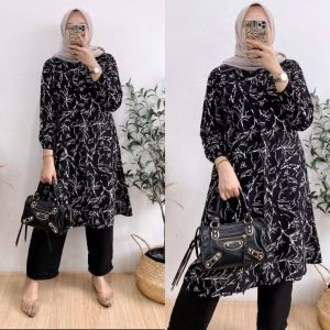 Setelan Rayon Terbaru Laveta Set Long Tunik Celana Kulot Full Karet Bahan Rayon Mix Crinkle Airflow