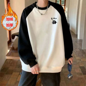 เสื้อฮู้ดผู้ชายสไตล์ญี่ปุ่น แขนยาว ทรงหลวม หนา ใส่สบาย ฤดูใบไม้ร่วง/ฤดูหนาว เสื้อคลุมกันหนาว แฟชั่น