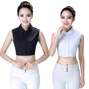 เสื้อเชิ้ตคอแหลมสีขาวดำฟ้าอ่อน คอเสื้อผ้าตกแต่ง คอปลอม ฤดูใบไม้ร่วง/ฤดูหนาว สำหรับผู้หญิง คอเสื้อปลอม คอเสื้อเชิ้ต