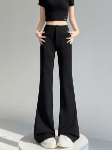 Black Ice Silk Tailored Pants Womens Summer Thin Micro Flared High Waist Slim Fit Elastic Floor Length Horse Hoof Pants