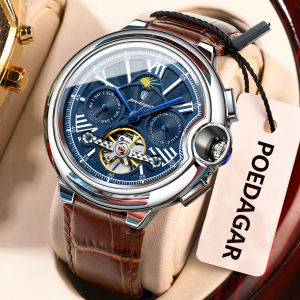 POEDAGAR Luxury Business Male Watch Date Week Stainless Steel Tourbillon Men Clock Waterproof Automatic Mechanical Mens Watches
